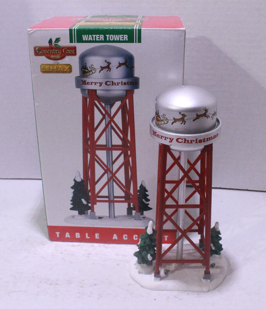 Lemax 7-Inch Water Tower Christmas Village Scene with Santa and Reindeer 73326-image