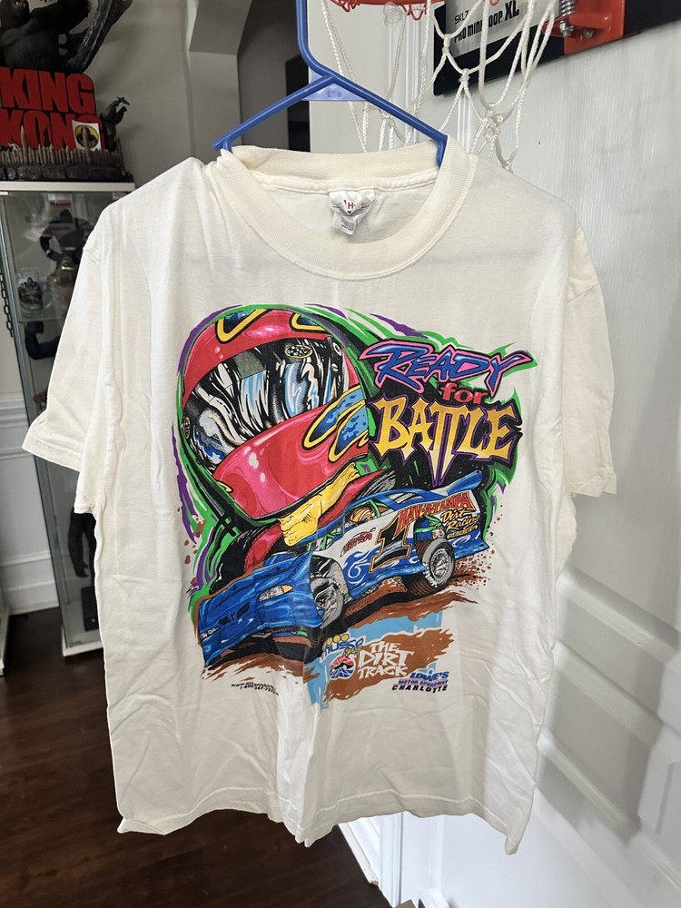 Vintage NASCAR Big Print T-Shirt Large Dirt Racing Battle Ready