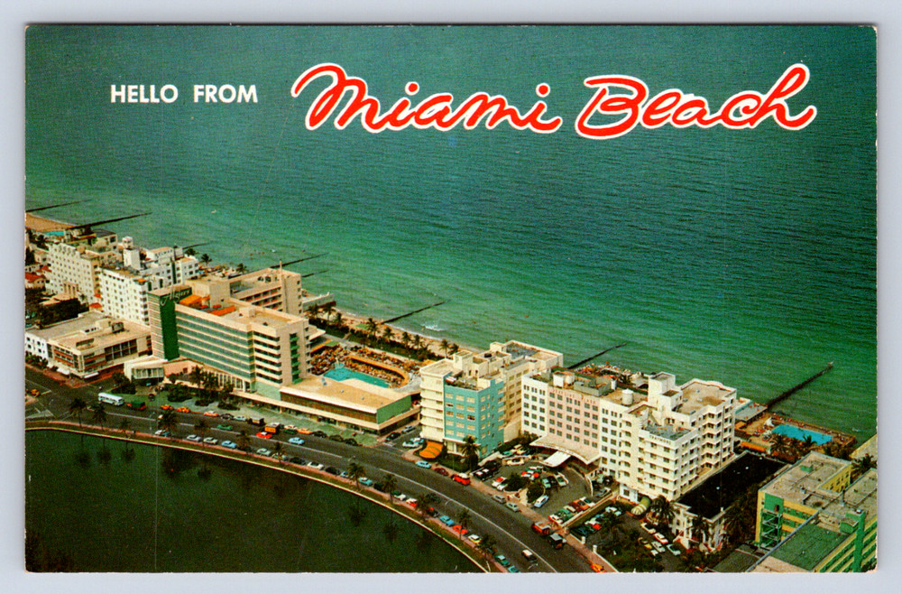 Miami Beach Florida vintage postcard hotels airview