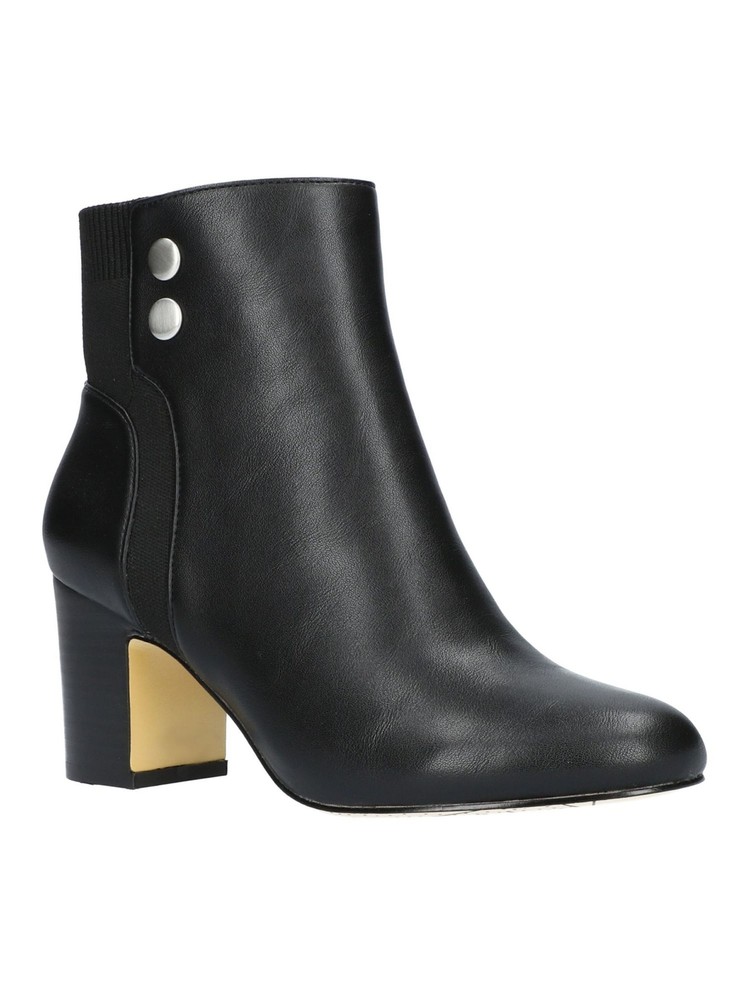 BELLA VITA Womens Black Mixed Material Jive Toe Block Heel Leather Booties 7.5