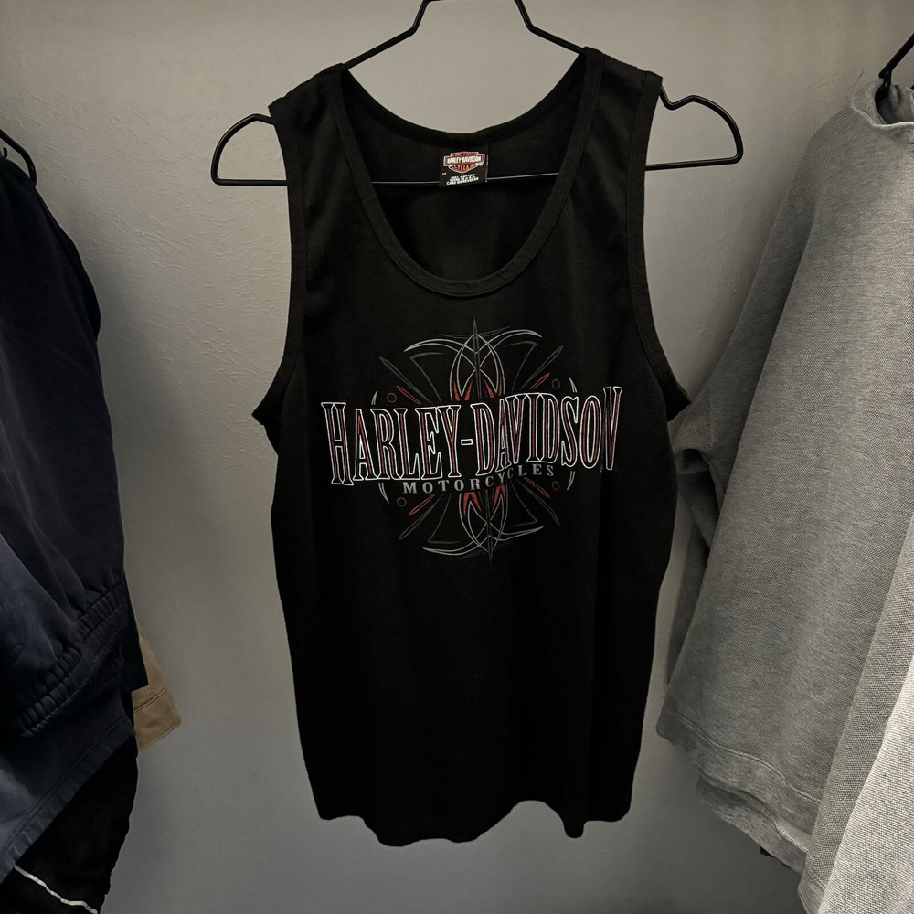 Vintage Harley Davidson Thunder Creek Mens Large Black T Shirt Stratman Made USA