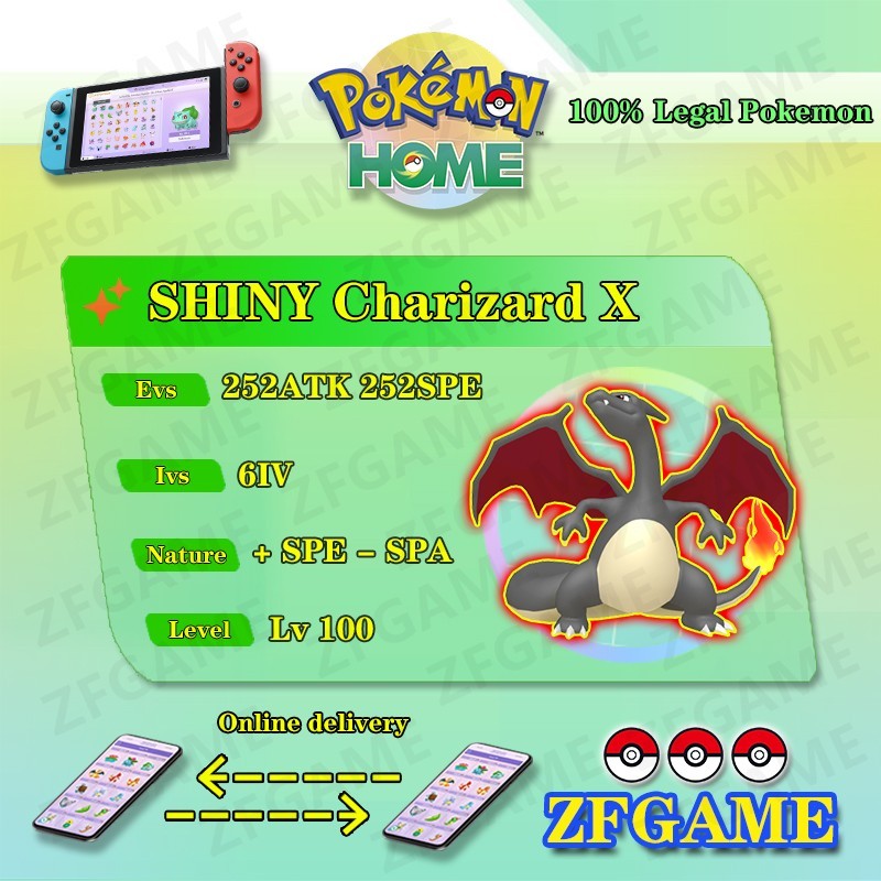 ✨6IV SHINY Charizard X + EVS🚀 POKEMON HOME✨Champions✨Online delivery⚡