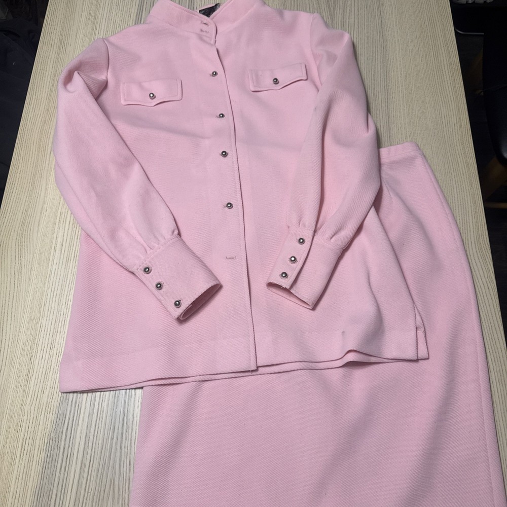 Vintage Collegian of California Wool Blend Pink Leisure SuitSkirt Set, 70s Retro
