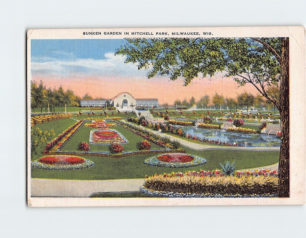 Postcard Sunken Garden Mitchell Park Milwaukee Wisconsin USA