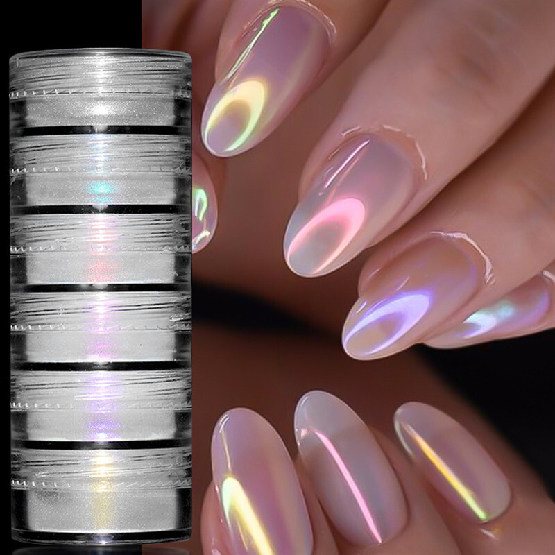6-Piece Pearl Nail Powder Set for Mirror Chrome Effect & Decorations