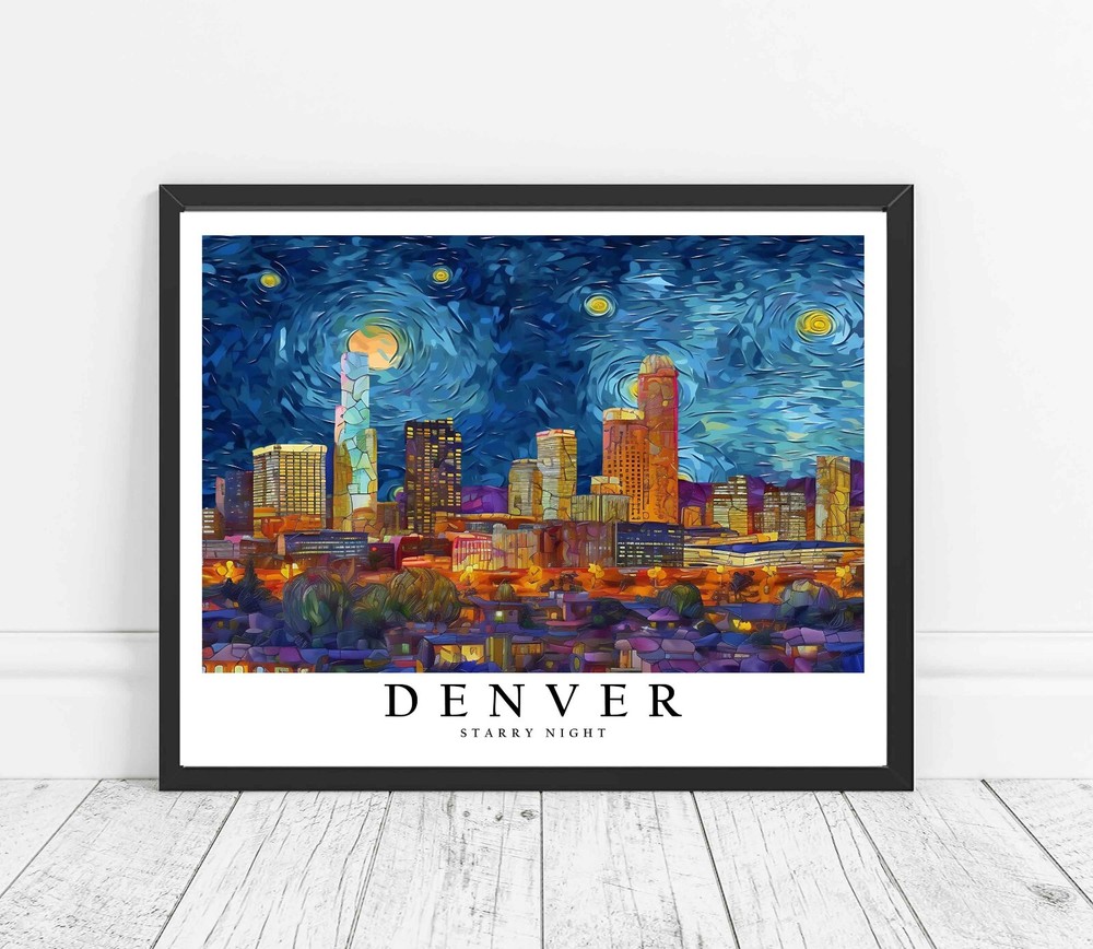 Denver as Van Gogh City Starry Night Art Print Poster Wall Art Painting