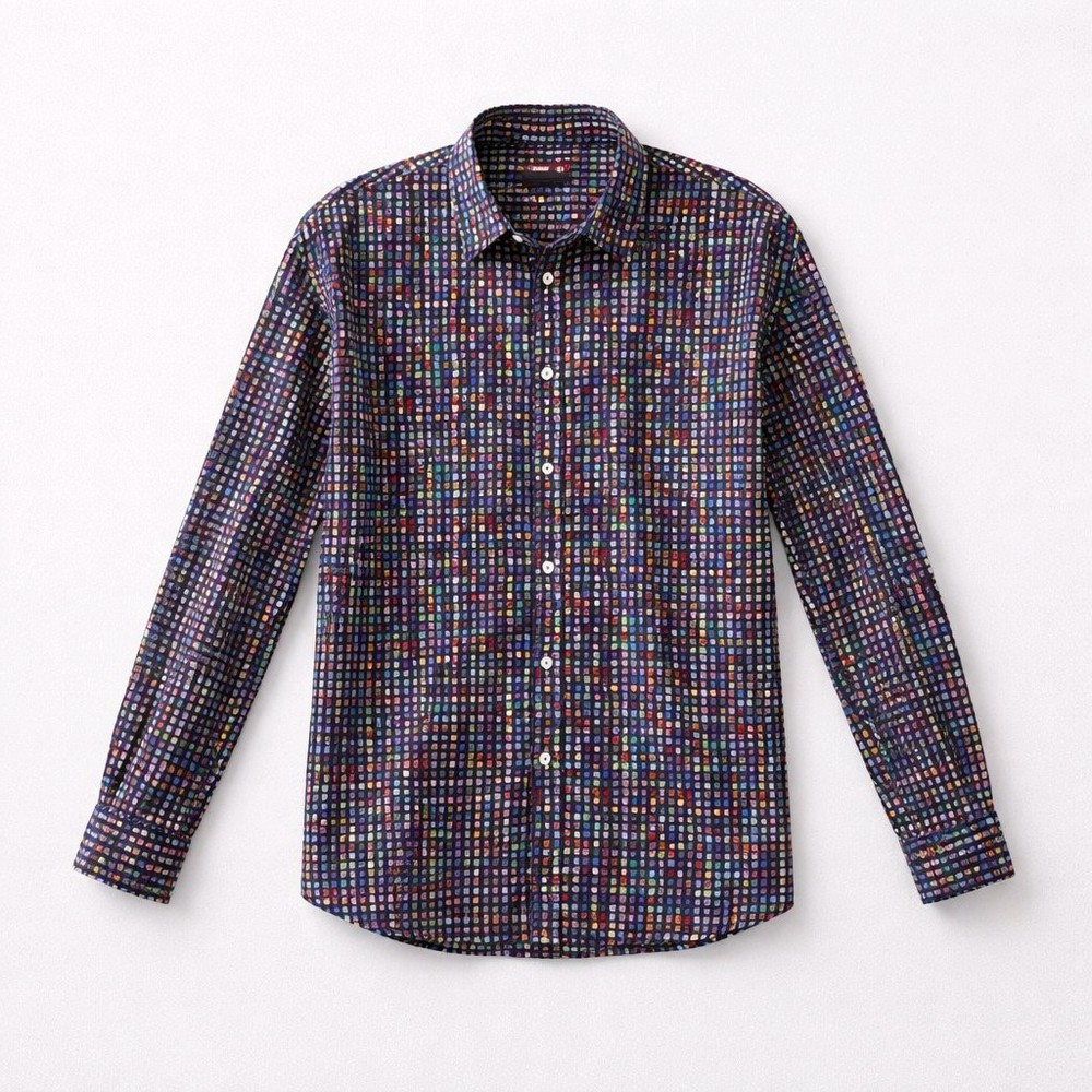 Desigual Multicolor Dotted Long Sleeve Button-Up Men's Shirt Geometric Size XXL