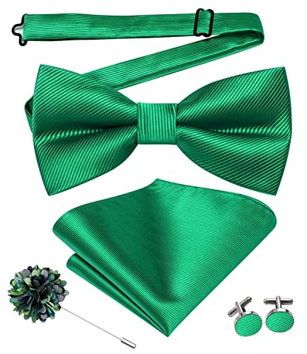Kelly Green Men’s Formal Accessory Set – Bow Tie, Pocket Square, Lapel Pin & Cufflinks
