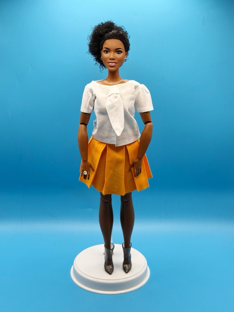 Hand-sewn White Top With Tie And Pleated Skirt For Barbie Doll ( Curvy Doll )