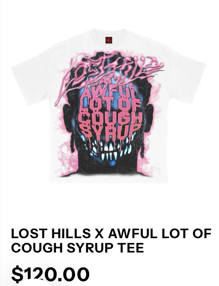 LOST HILLS x AWFUL LOT OF COUGH SYRUP TEE Size XL NEW WITH TAGS LIMITED EDITION