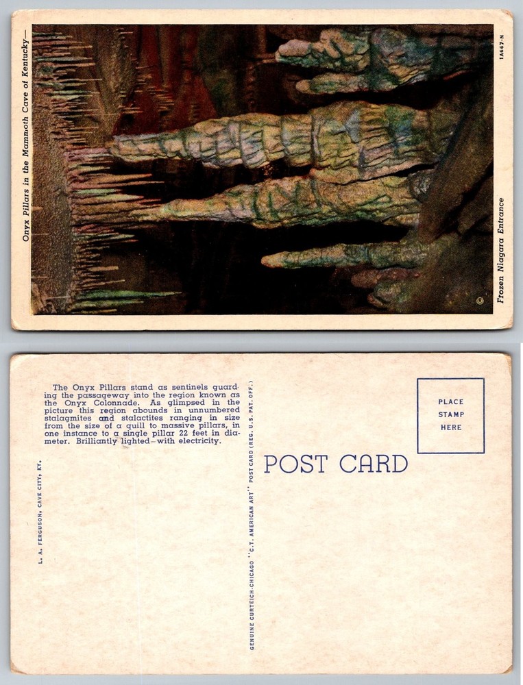 Vintage Mammoth Cave Kentucky Onyx Pillars Frozen Niagara Linen Postcard