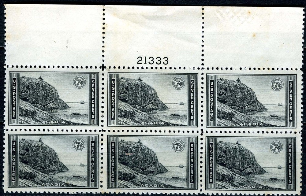 1934 7¢ National Parks Acadia Stamp Mint NH Plate Block of 6 - SC# 746-image