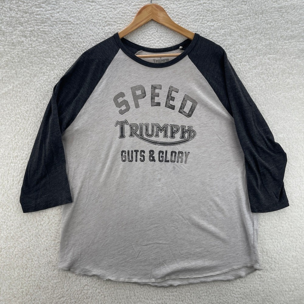 Lucky Brand Triumph Motorcycle Shirt Mens 2XL Gray Raglan Vintage Style Biker