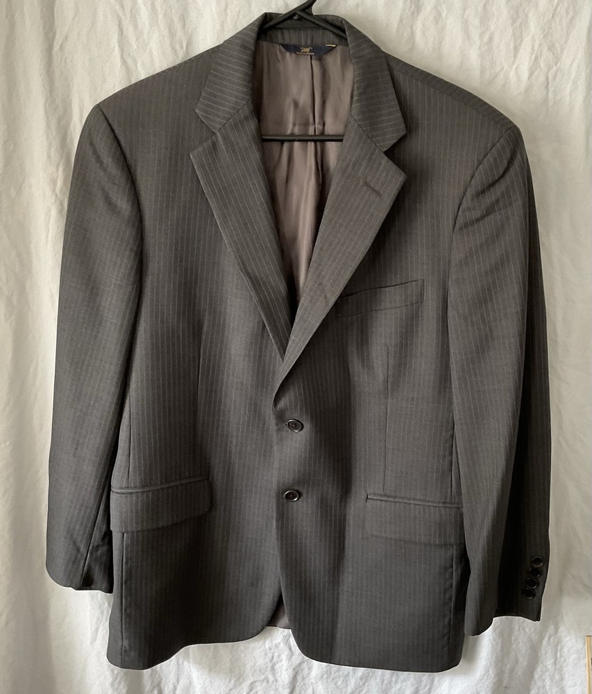 Brooks Brothers 463 Suit Coat Wool/bemberg 40S Gray With Blue Pin Stripes