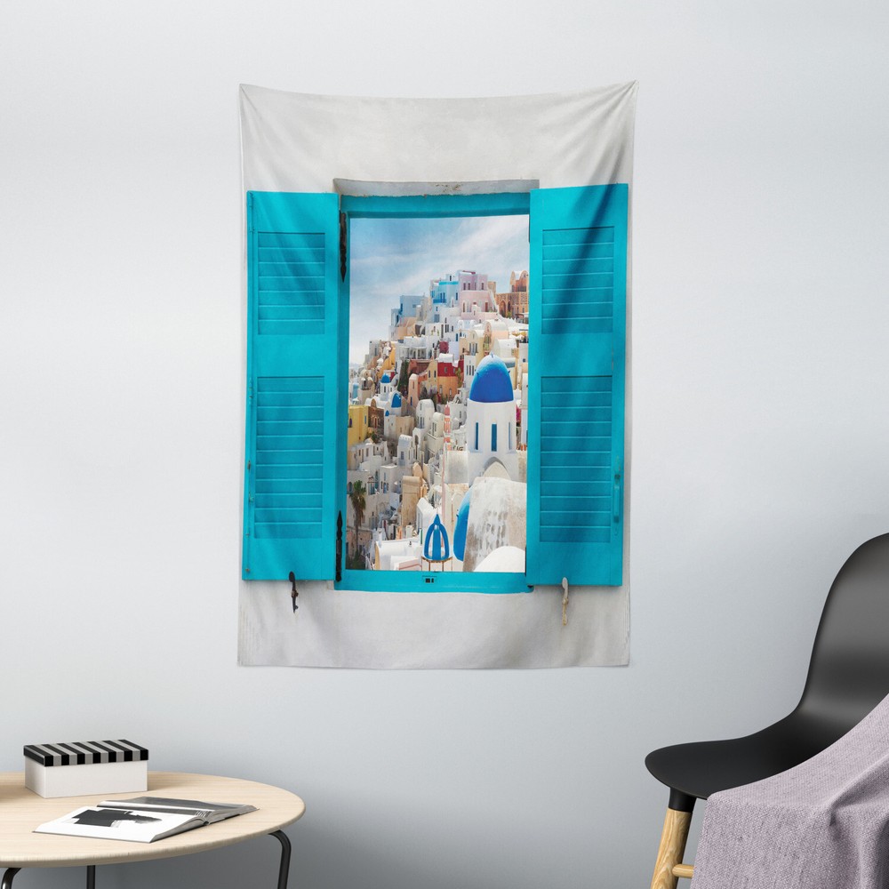 Greece Tapestry Window Old Shutters Print Wall Hanging Decor