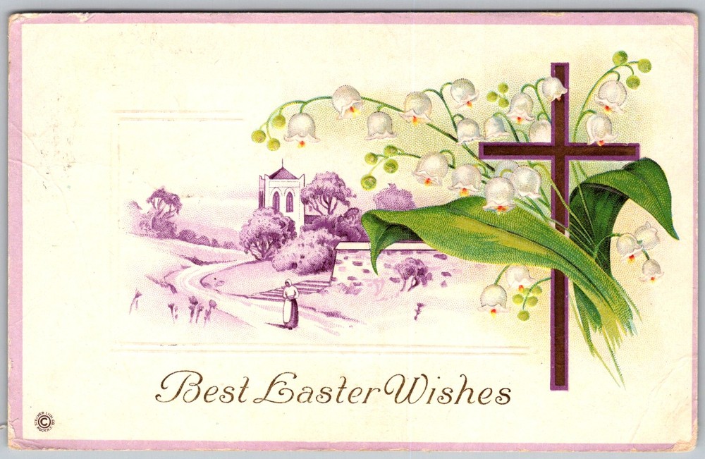 Antique Postcard Easter Cross Lily-of-the-valley Owatonna, MN 1920s