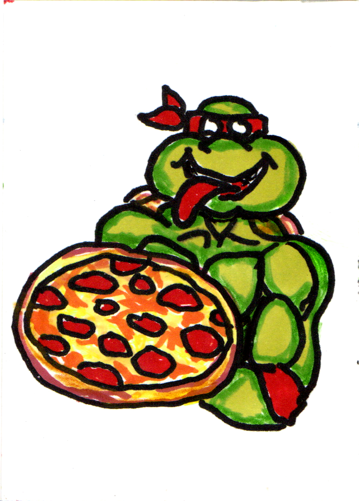 Ninja Turtle pizza ACEO original PAINTING miniature outsider art comic art