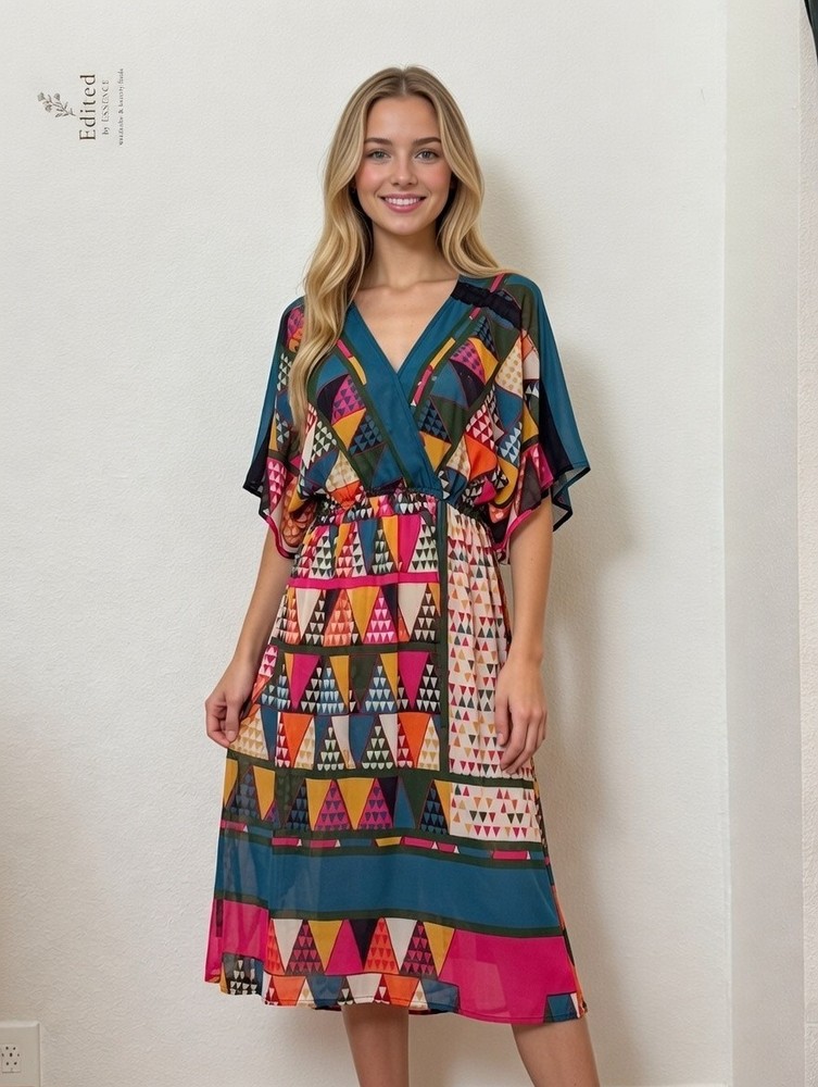 Maeve Anthropologie Dress US 2 Boho V-Neck Colorful Print Pre-Owned