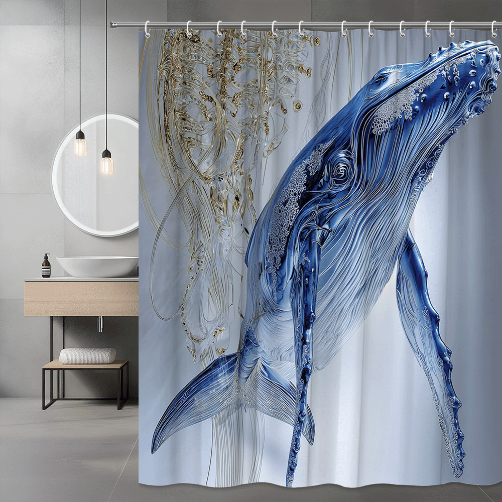 Blue Whale Ocean Shower Curtain Graphic