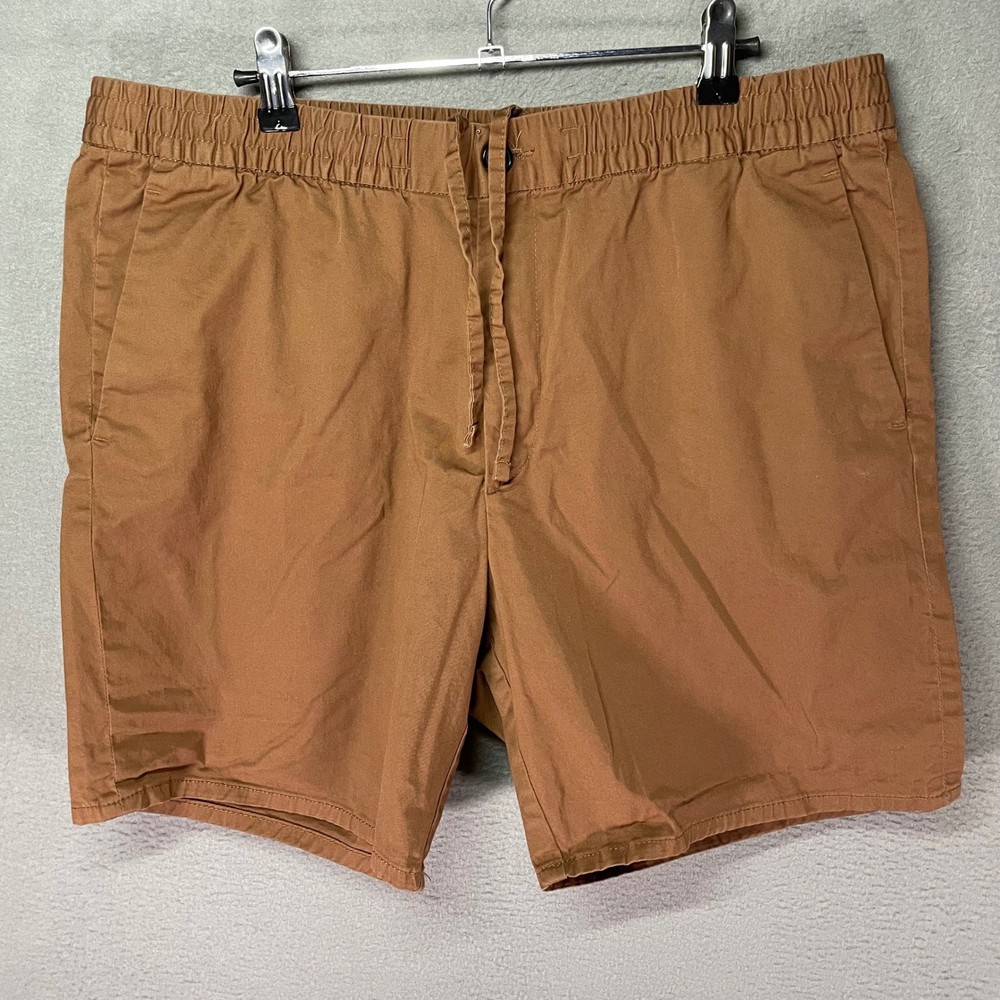 H&M Slim Fit Chino Shorts Mens L Brown Elastic Waist Stretch