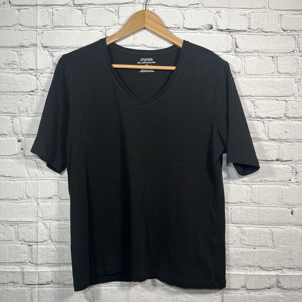 Chico's The Ultimate Tee Black Slub Knit Cotton T-Shirt Top Womens Size 2 Large