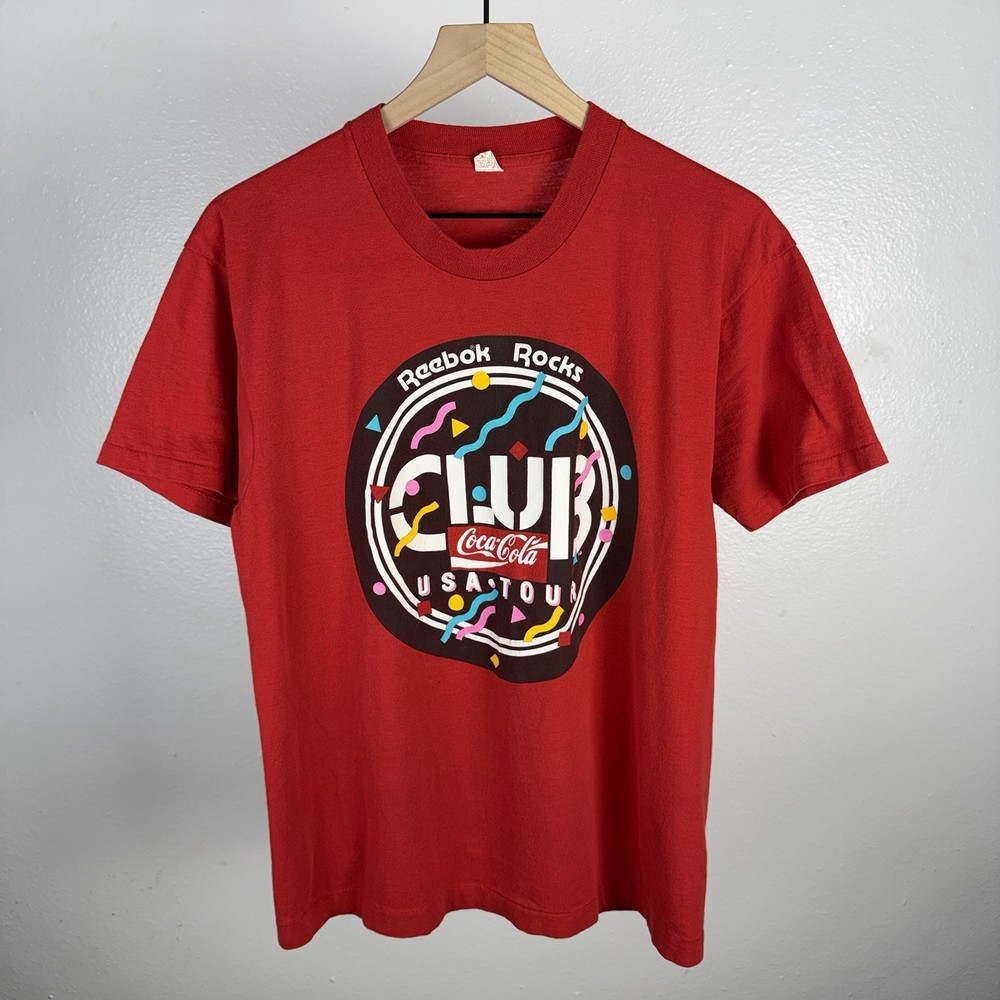 Vintage 80’s Reebok Coca Cola USA Tour Club Single Stitch Red T Shirt Size Large