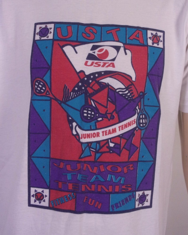 vintage 80s 90s USTA Junior Team Tennis T-Shirt USA single stitch Pop Art XL