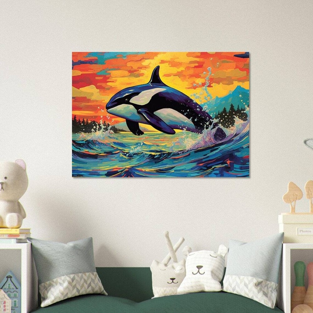 Orca Killer Whale Vibrant Abstract Wall Art Canvas Unframed Print Art