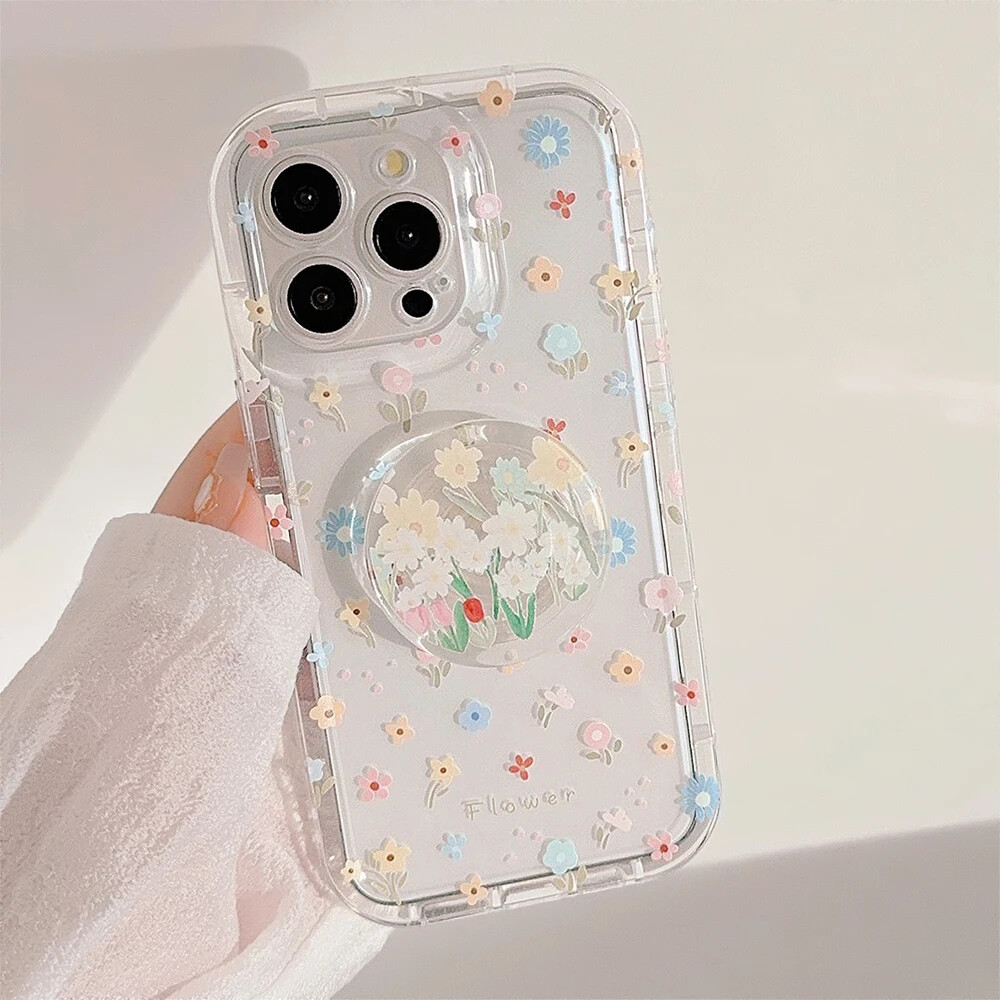 Colorful Flower Stand Soft Case for iPhone 15 14 13 12 Pro Max 11