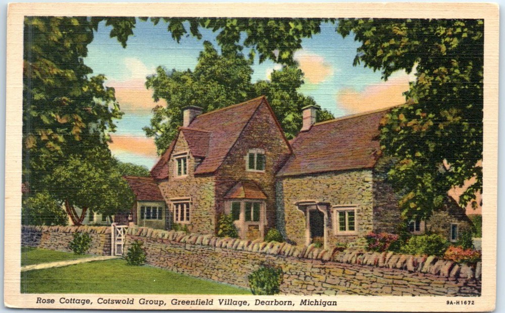 Postcard - Rose Cottage, Cotswold Group, Greenfield Village - Dearborn, Michigan