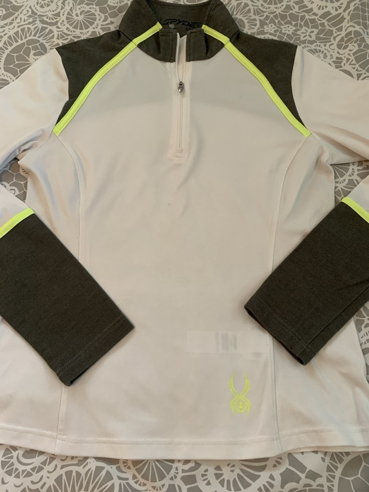 Spyder White Lime 1/4 Zip Running Workout Jacket Pullover Size 6 Euc!