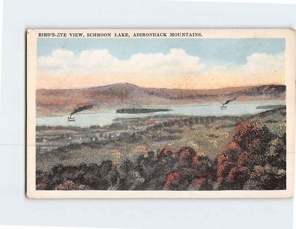 Postcard Bird's Eye View Schroon Lake Adirondack Mountains NY