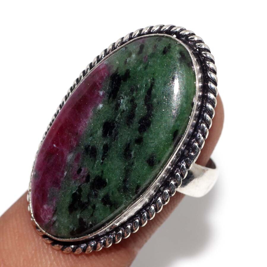 925 Silver Plated Ruby Zoisite Jewellery Ring Handmade Gemstone Size US 8 JW