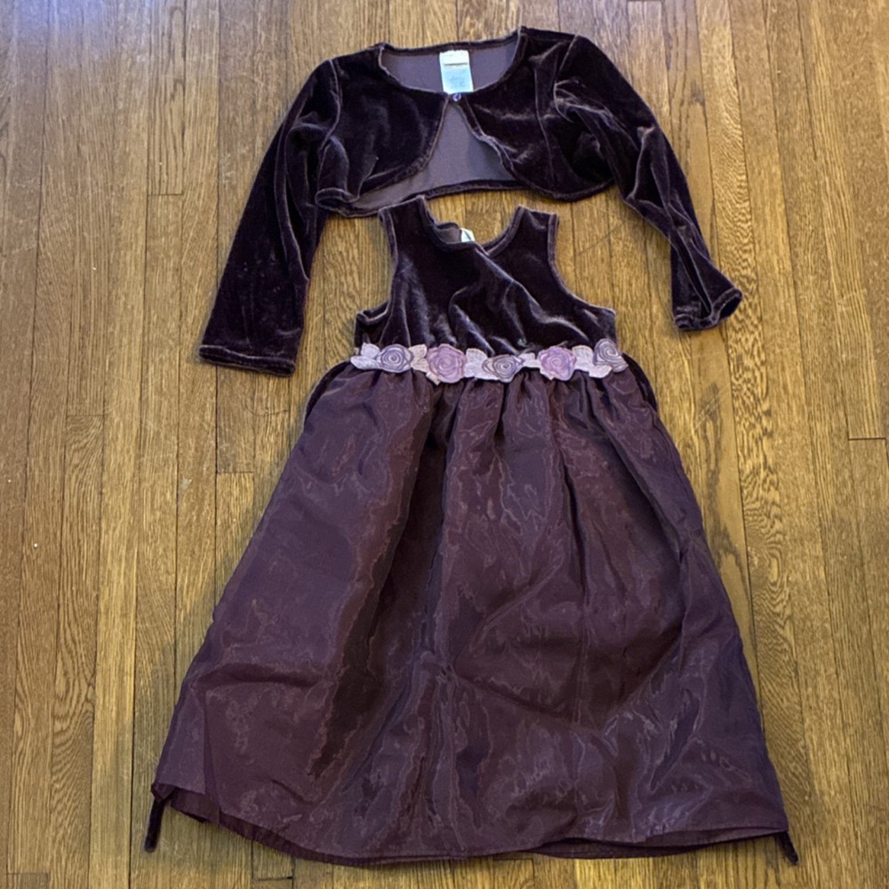Perfectly Dressed Girls A-Line Velvet Dress Purple Sleeveless Flower Bow Size 5T