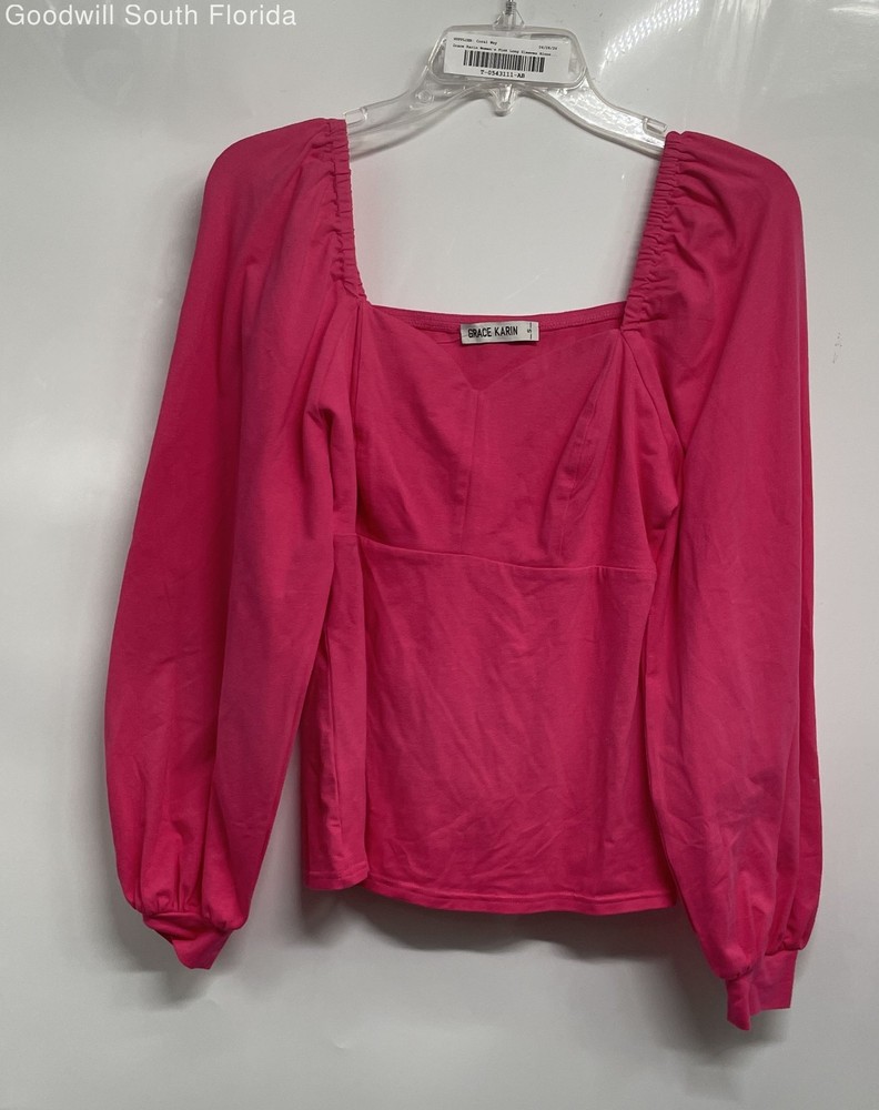 Grace Karin Womens Pink Long Balloon Sleeve Sweetheart Neck Blouse Top Size S