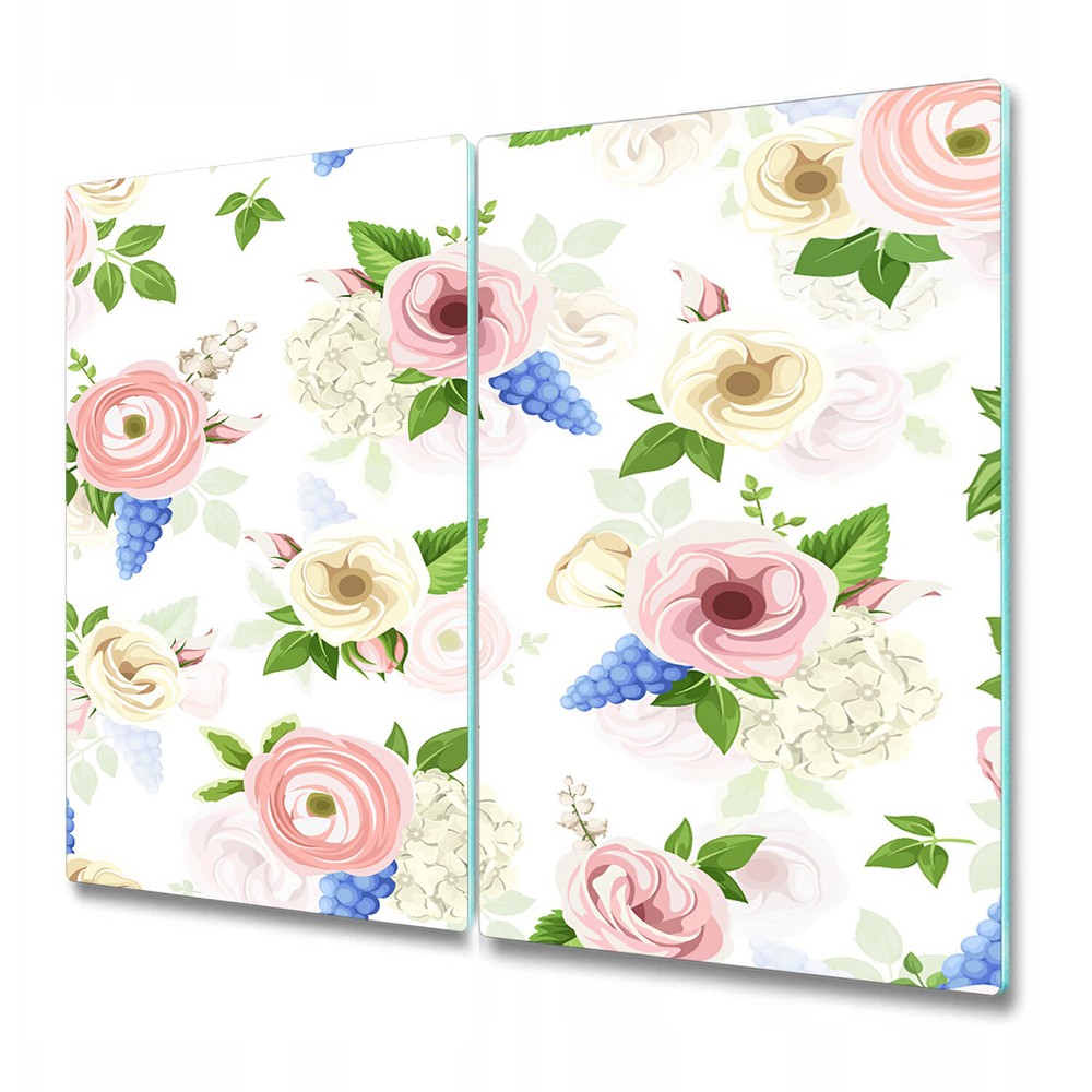 Glass Kitchen Chopping Board Worktop Saver Hand drawn flowers pink 2x30x52