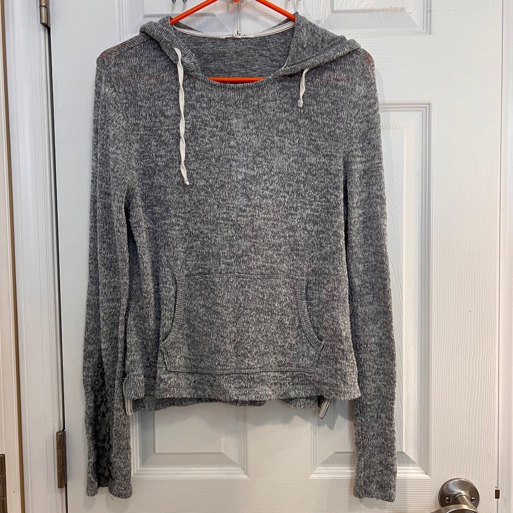Aeropostale Gray Heathered Knit Hooded Sweatshirt