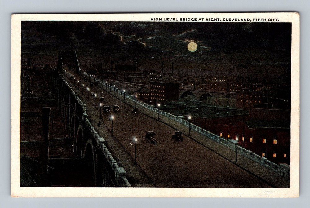 Cleveland OH-Ohio High Level Bridge At Night Vintage Postcard Standard Postal