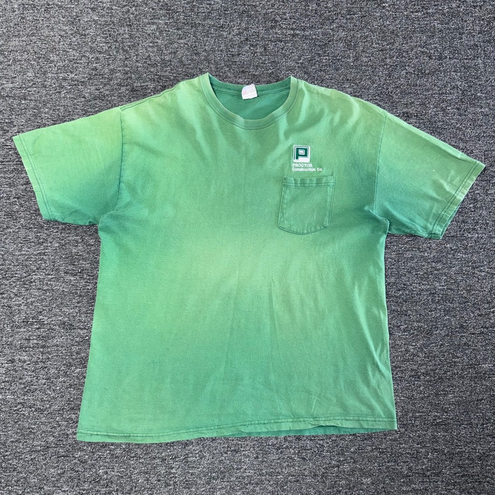 Vintage Proctor Construction Blank T-Shirt Sz XL Gradient Sun Faded Green