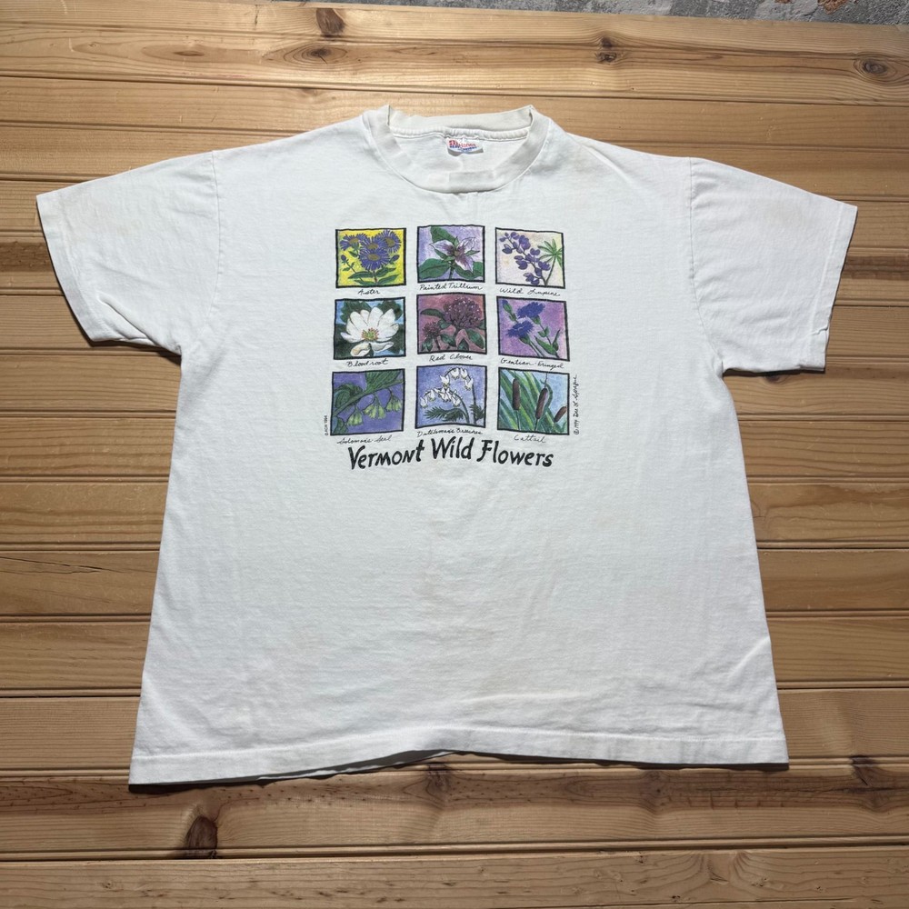 Vintage 1994 Vermont Wild Flowers Botanical Illustration Graphic T-Shirt - Large