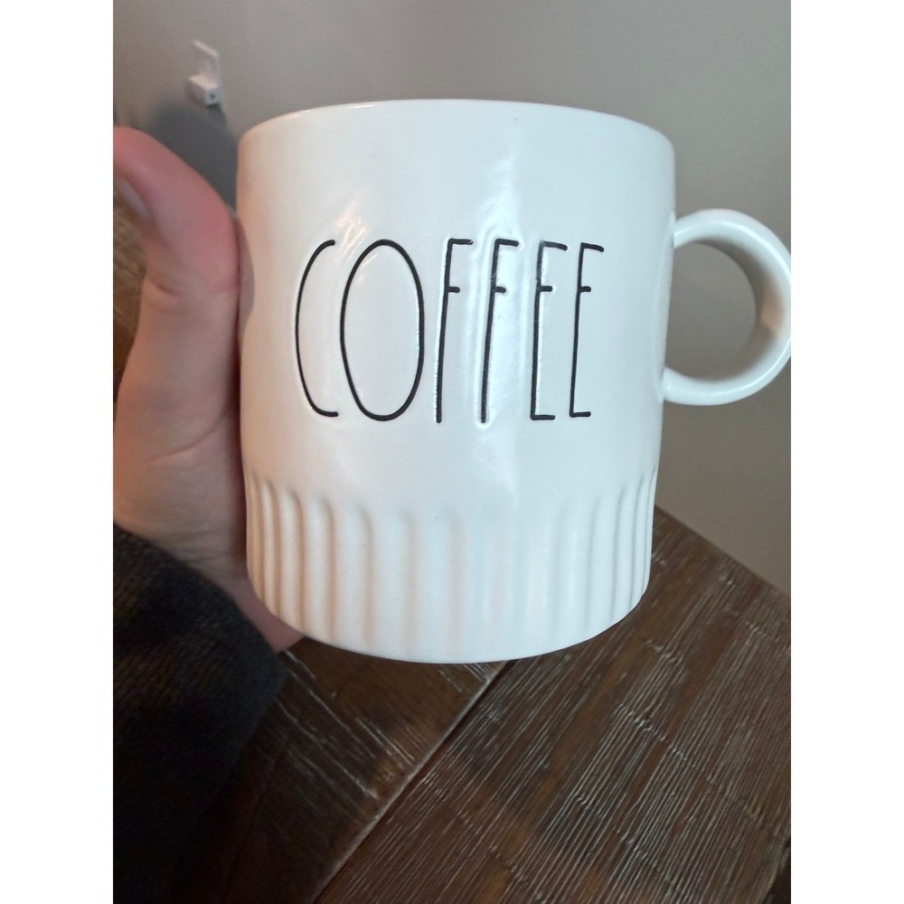 Rae Dunn COFFEE Mug Artisan Collection by Magenta Ribbed Base Cream Ceramic 195
