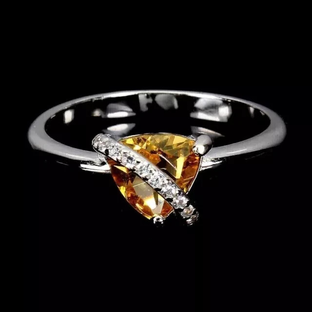 2Ct Trillion Cut Simulated Citrine Engagement Ring in 14K White Gold Plated Band