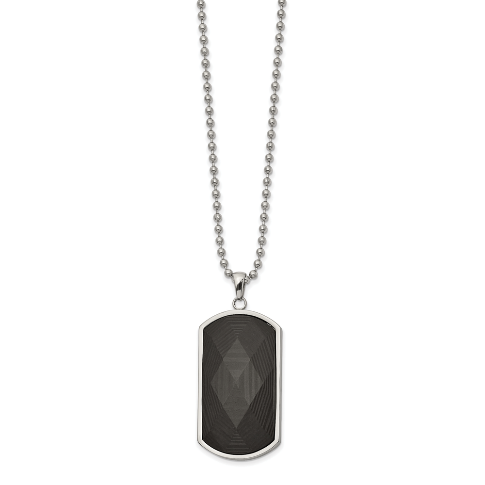 Chisel Stnls Steel Solid Black Carbon Fiber Inlay Dog Tag Ball Chain 24