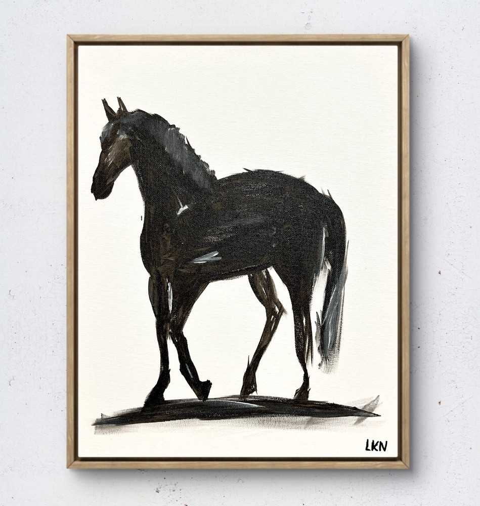 Laeknapes Original Abstract Painting 14X11 Canvas Monochrome Walking Horse Art