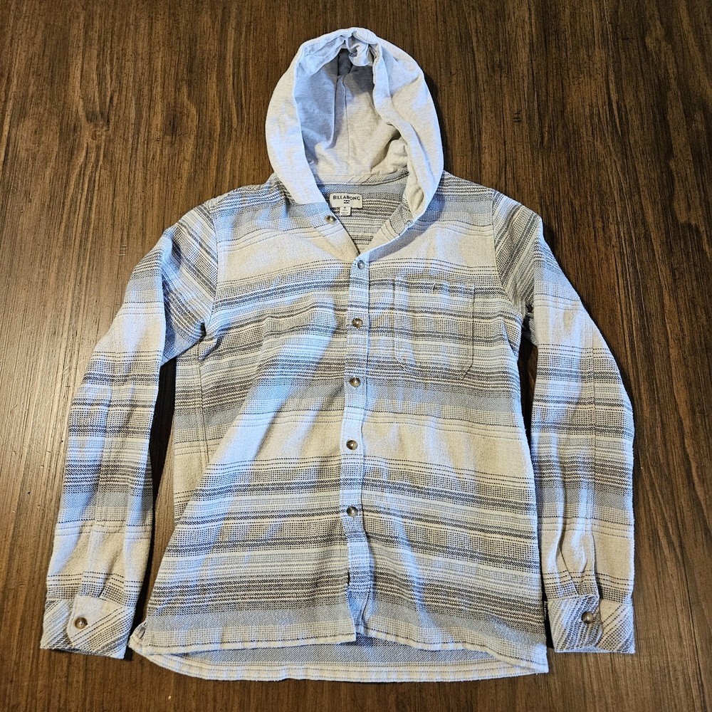 Billabong Shirt Youth Medium Boy's Baja Flannel Hooded Button Up Striped