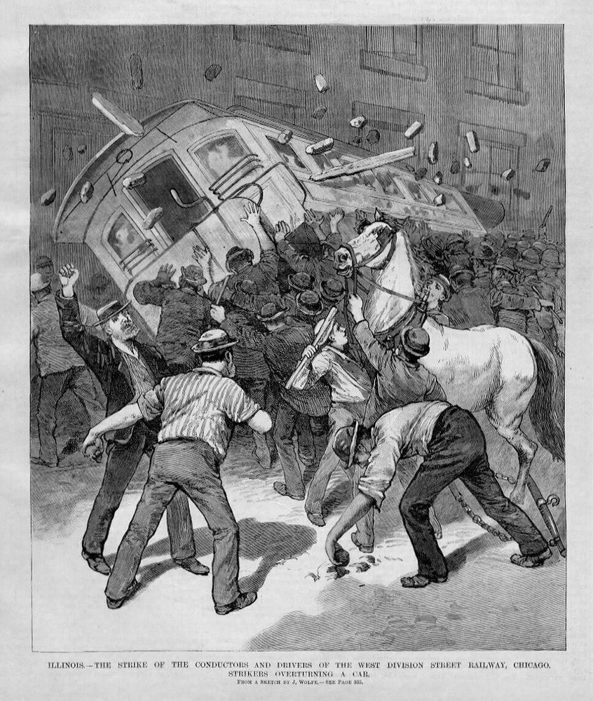 CONDUCTORS AND DRIVERS DIVISION STREET RAILWAY STRIKE CHICAGO STRIKERS FLIP CAR