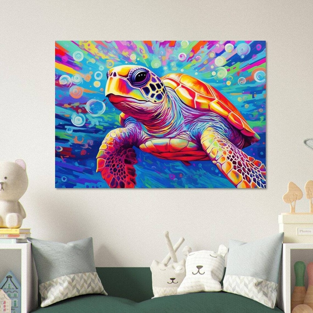 Surfing Sea Turtle Vibrant Wall Art Canvas Unframed Print Art