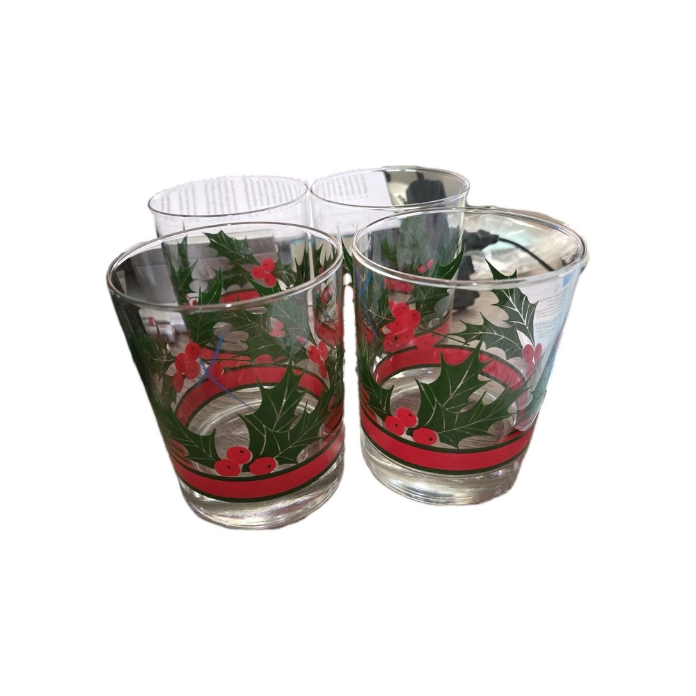 Lot of 4 VTG Libbey Holly & Berry 4