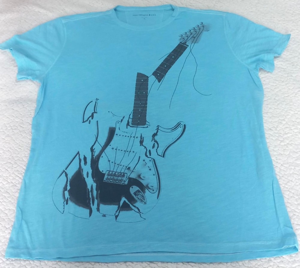 John Varvatos Star USA Men's Stone Wash Light Blue Broken Guitar T-Shirt XL