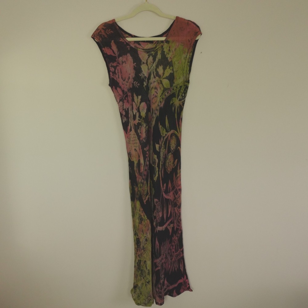 Y2K Vintage Silk Slip Dress Womens Small* Black Pink Multi Jagoda Kursa Maxi
